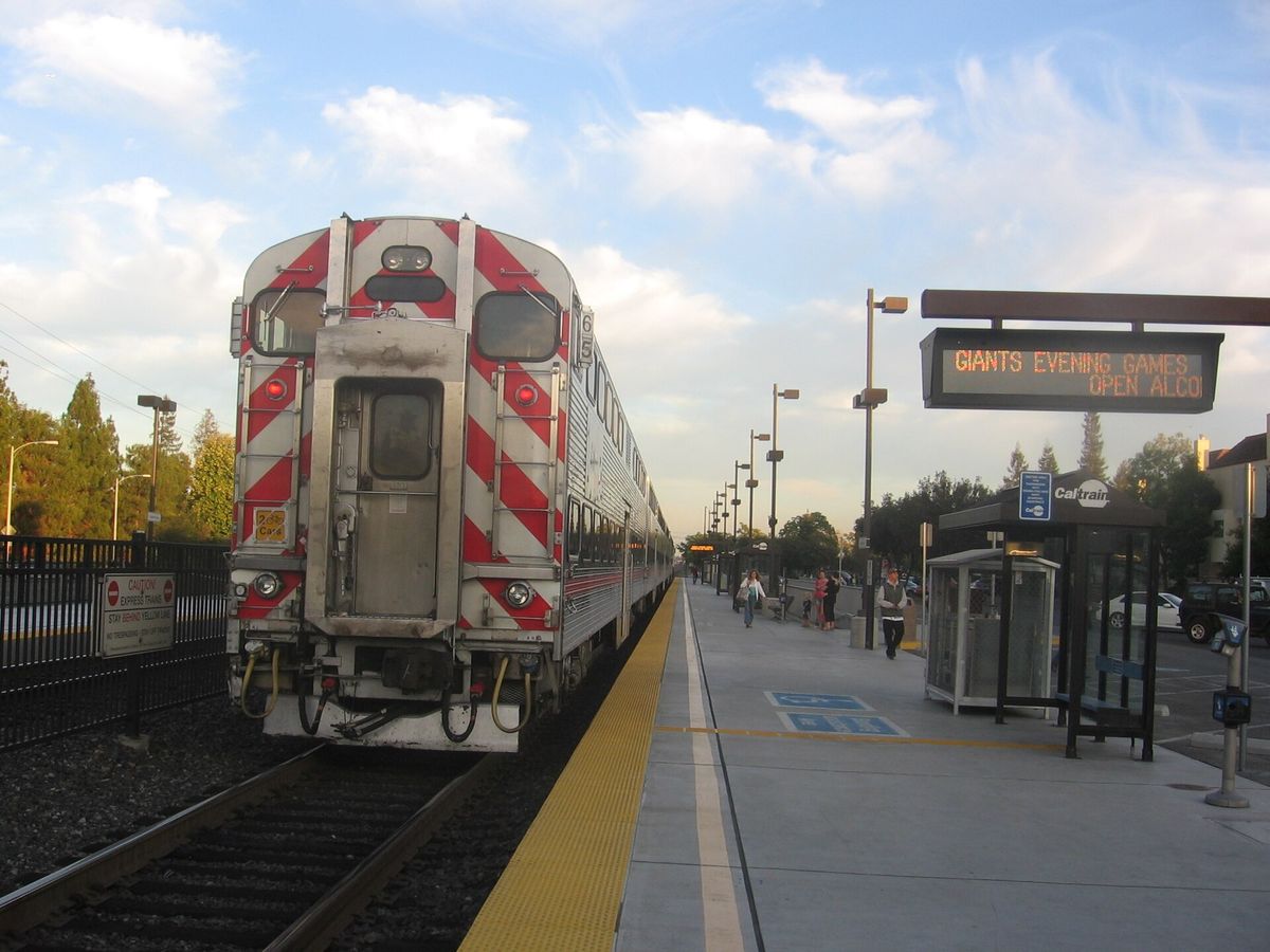 A Caltrain train at the California Avenue station