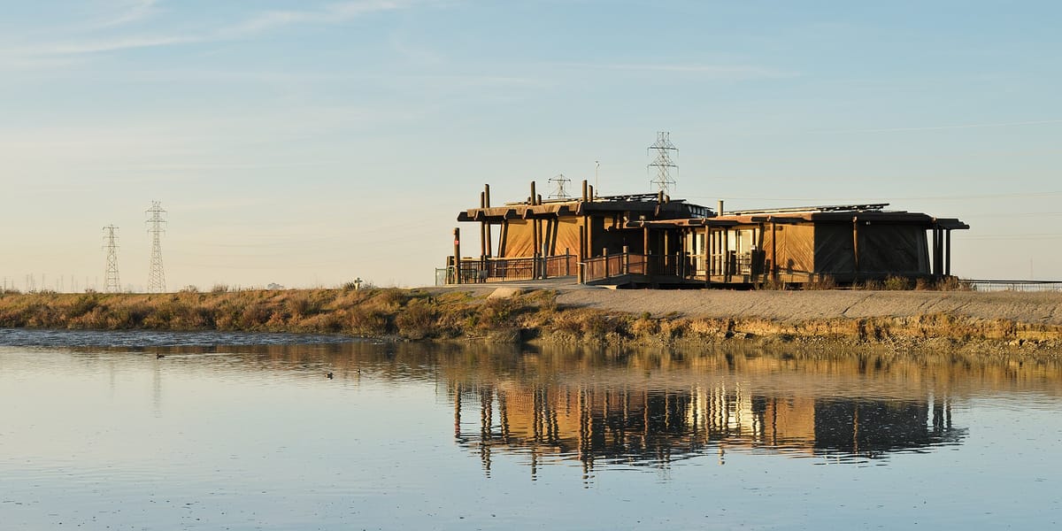 The Lucy Evans Baylands Nature Interpretive Center on its pilings over the marsh