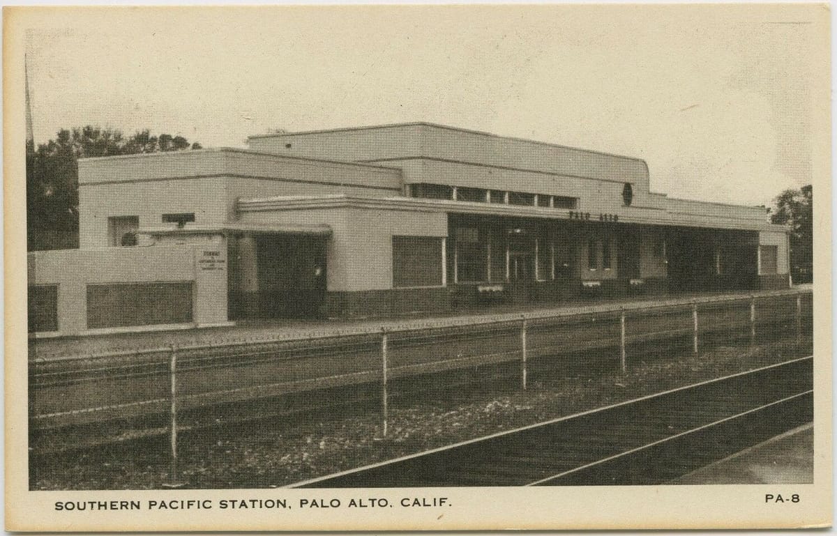 An early postcard of the Palo Alto railroad station